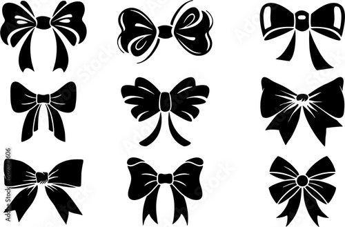 Illustration set of bow tie, Bows set isolated on white background. Symbol of beauty, gift and presentation style. © munir