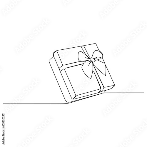 one line drawing continuous design of gift box isolated on white background.