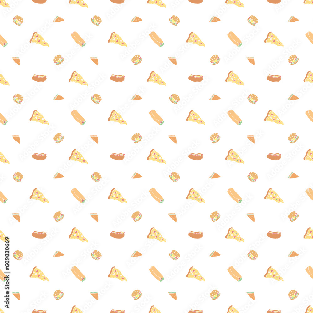 Seamless fast food pattern. fast food background. Doodle fastfood icons. Drawn food pattern Seamless fast food pattern. fast food background. Doodle fastfood icons. Drawn food pattern