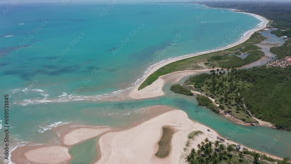 AERIAL - Beautiful, deserted Ipioca beach in Maceio, Brasil, forward extreme high angle AERIAL - Beautiful, deserted Ipioca beach in Maceio, Brasil, forward extreme high angle