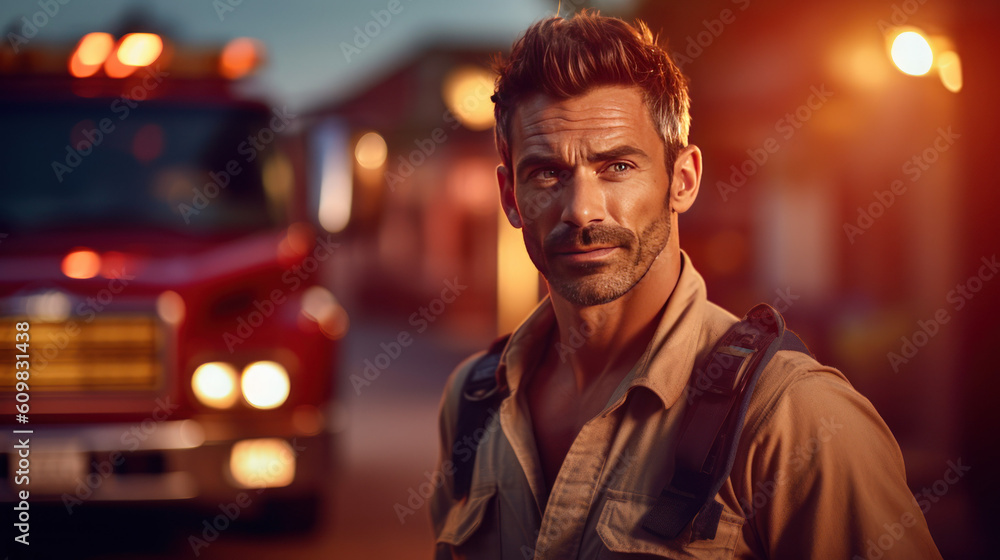 portrait of a Firefighter in front of the fire truck 3 portrait of a Firefighter in front of the fire truck 3
