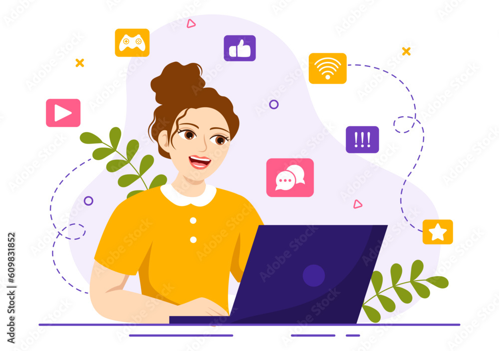 Internet Addiction Vector Illustration with Young People Addicted to Using Devices Such as Laptop or Smartphone in Flat Cartoon Hand Drawn Templates Internet Addiction Vector Illustration with Young People Addicted to Using Devices Such as Laptop or Smartphone in Flat Cartoon Hand Drawn Templates