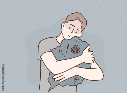 worried man. Hand drawn style vector design illustrations.