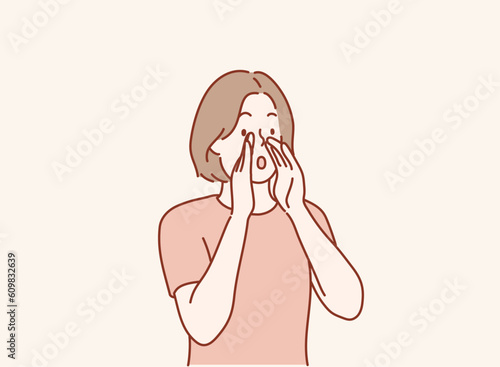 woman shouting. Hand drawn style vector design illustrations.