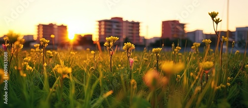 banner wide picture of green space in urban city, Generative Ai	
 photo