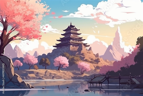 the background of an anime style castle