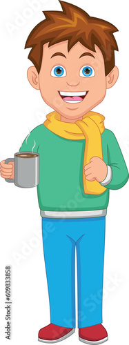 Happy boy with a hot drink