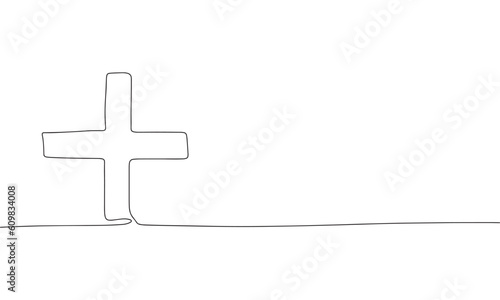Plus sign. One line continuous hand drawn plus sign. Line art outline vector illustraiton.