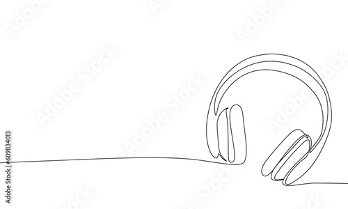 Line art, headphones. Isolated headphones one line continuous outline vector illustration. 