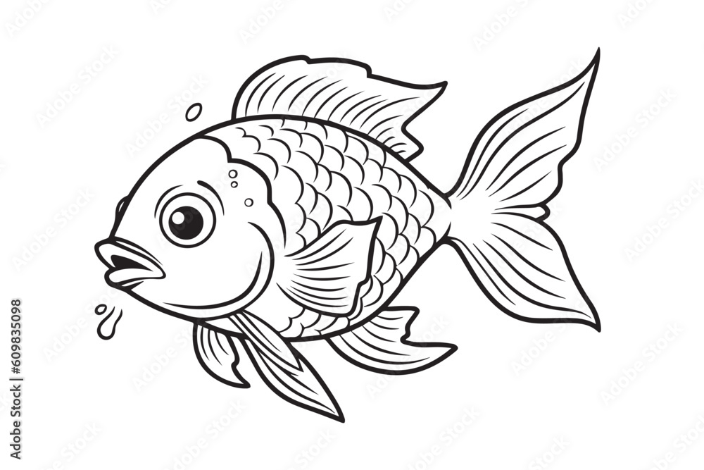 Fototapeta premium Coloring Pages for Kids, Fish Vector Coloring Pages