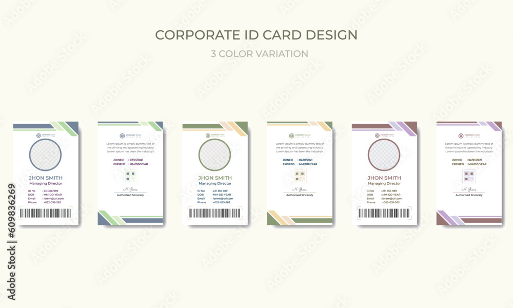Modern corporate Identity Card With 3 color theme variation.