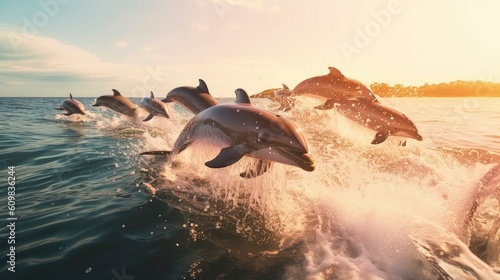 dolphin jumps out of the water, underwater world, clear water, AI generation © Ceyhun