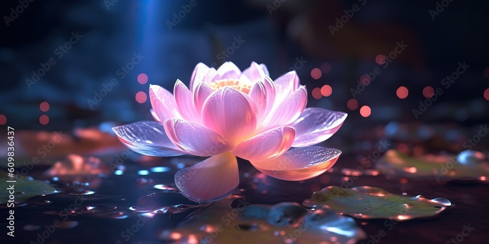 Portrait lotus flower on the water with light AI Generative