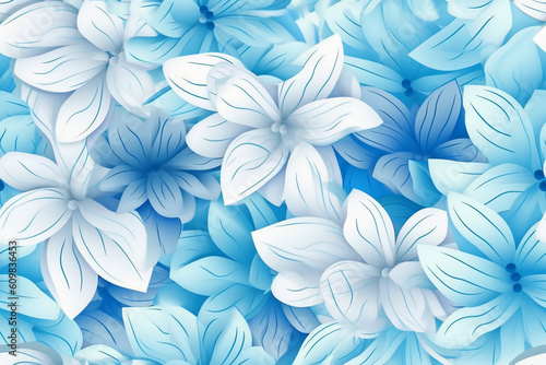 Sky blue light sky blue seamless flower pattern combined with a soft sky blue gradient, AI geneartive