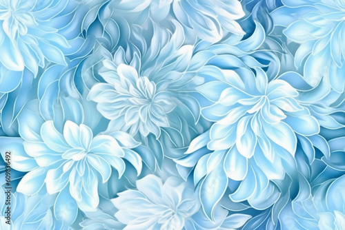 Sky blue light sky blue seamless flower pattern combined with a soft sky blue gradient, AI geneartive