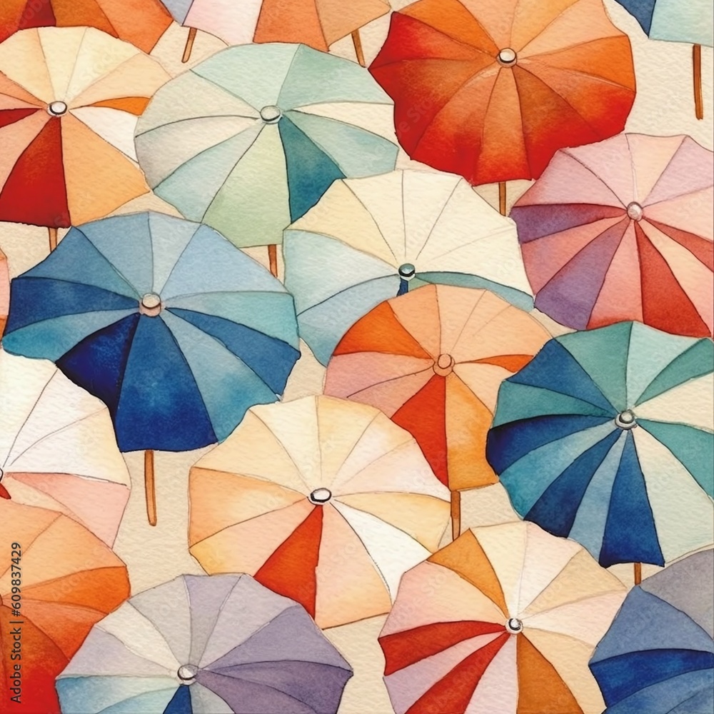 Seamless pattern of umbrella water color paint, Generative AI