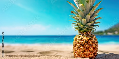 Portrait pineapple on the beach AI Generative