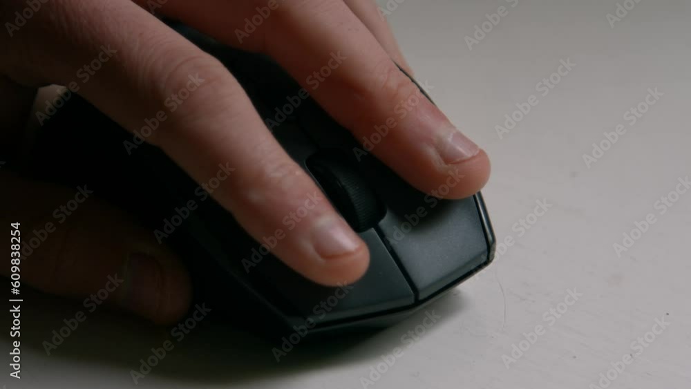 Close Up of Hand Using Computer PC Mouse Clicking and Scrolling Close Up of Hand Using Computer PC Mouse Clicking and Scrolling