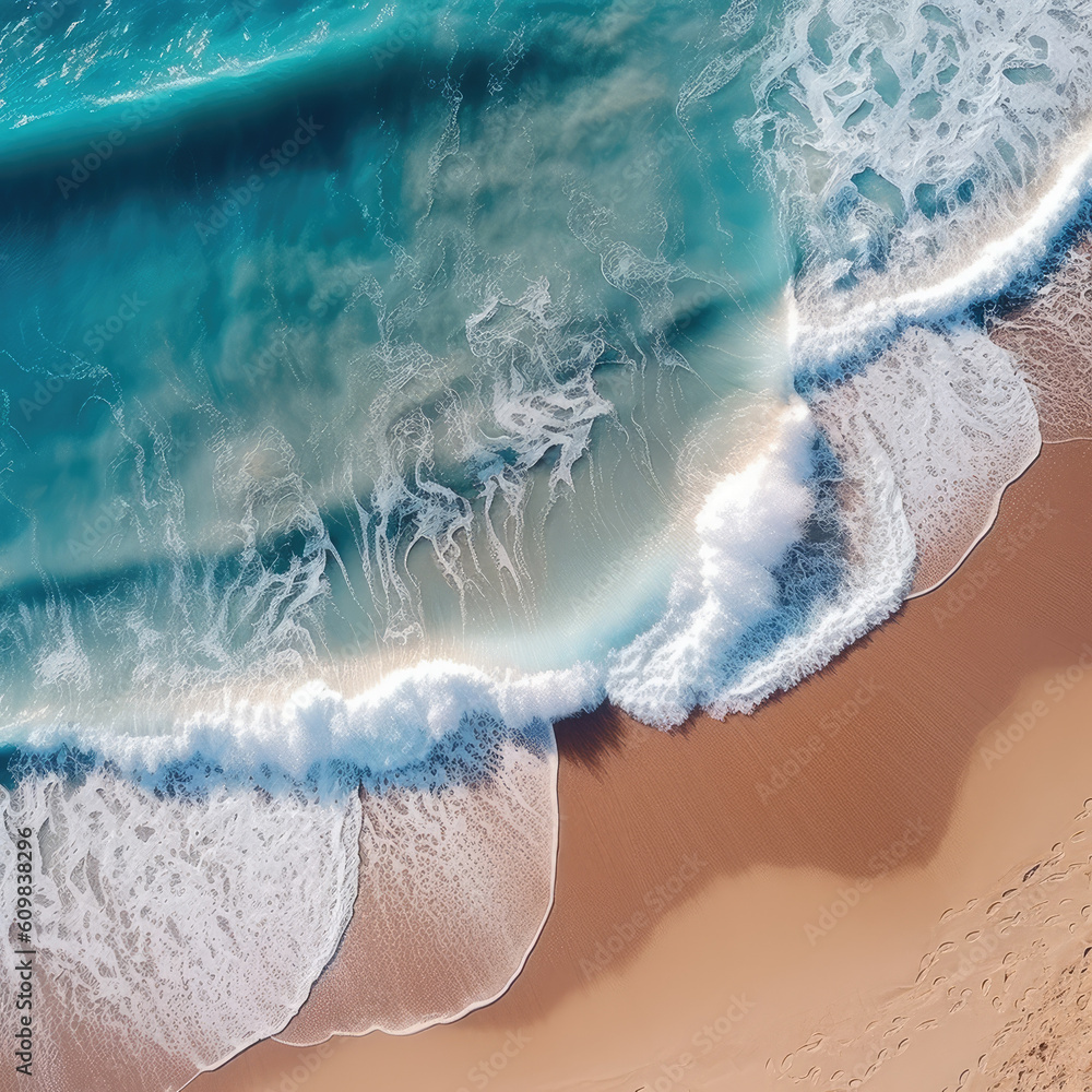 Aerial photograph of a paradise beach where the suns of the sea break on the shore.