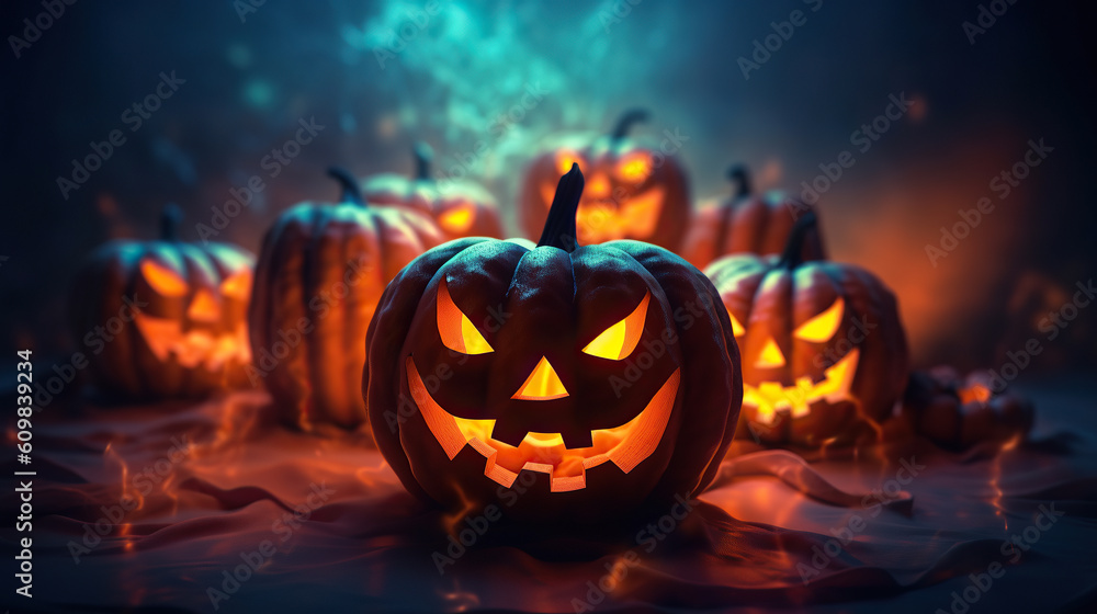 Scary halloween pumpkins with dark background. Scary halloween pumpkins with dark background.