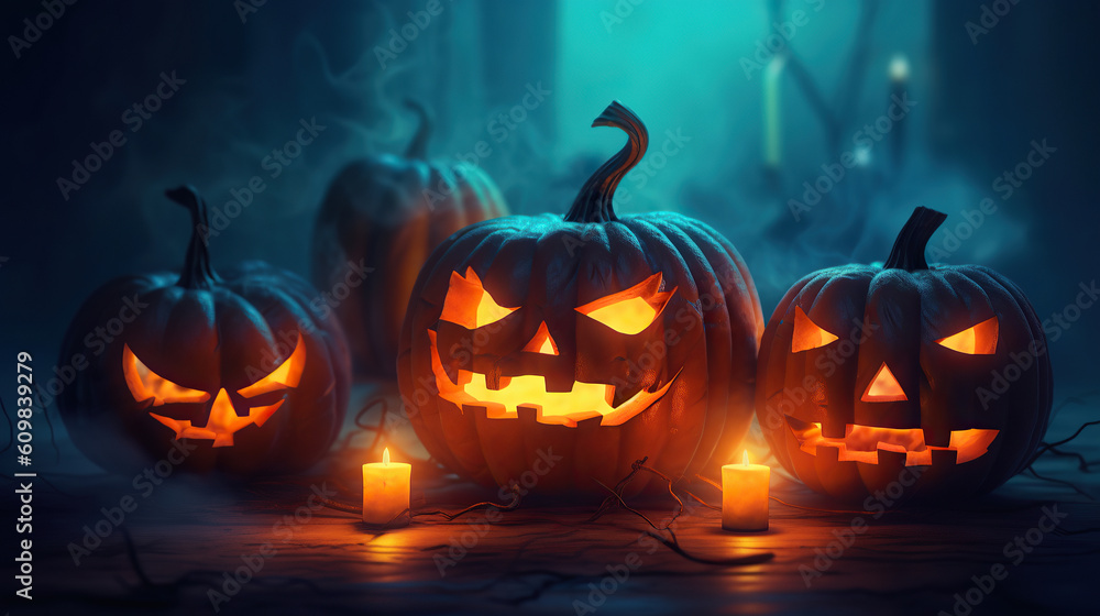 Scary halloween pumpkins with dark background. Scary halloween pumpkins with dark background.