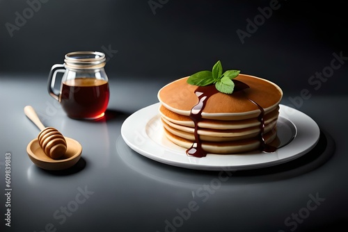 pancakes with huney generative AI photo