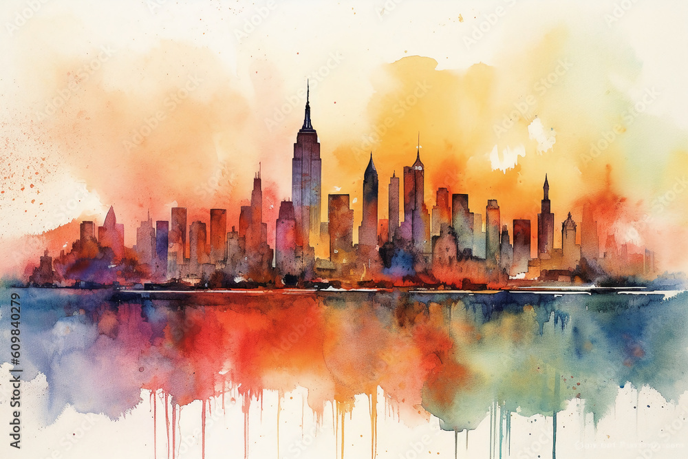 Watercoler new york skyline. AI generative