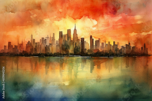 Watercoler new york skyline. AI generative