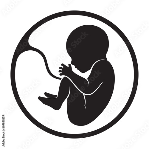 Vector black silhouette human embryo. Isolated on white background