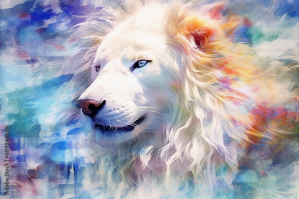 White lion alcohol ink. AI generative White lion alcohol ink. AI generative