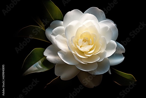 Portrait camellia flower isolated on black AI Generative