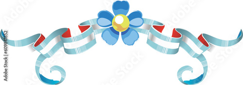 Argentinian flag design with blue and yellow flower drawn in the traditional Buenos Aires style of Fileteado Porteno and vectorized.