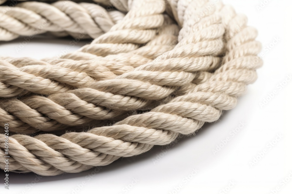 Ship rope close up isolated on white background. Generative AI Ship rope close up isolated on white background. Generative AI