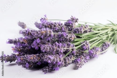 Lush bright bouquet of lavender on a light background. Generative AI