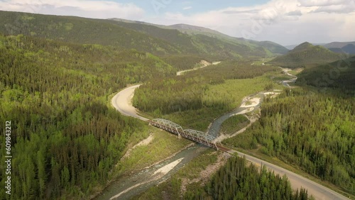 Aerial view of Alaska highway through Canada and the United States photo
