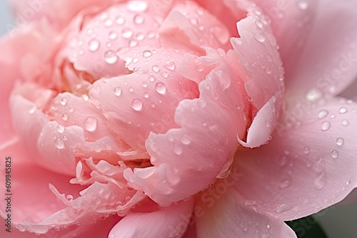 Portrait macro peony flower with water drops AI Generative