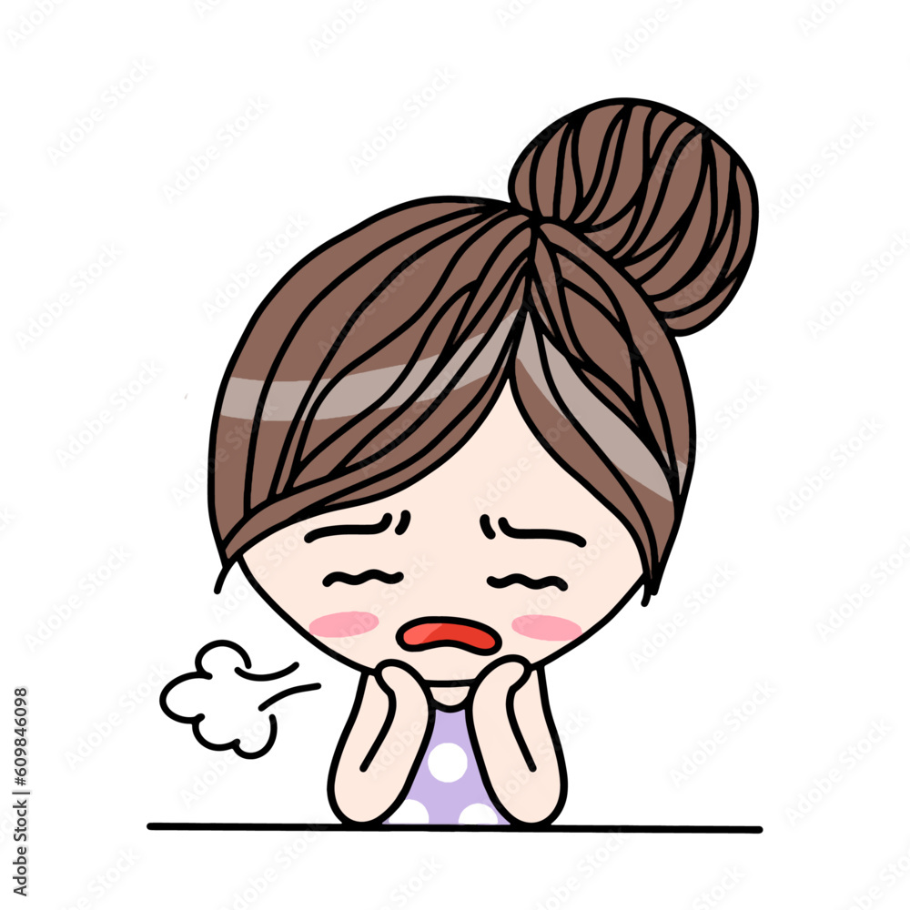 Korean cute girls character in dot purple dress cartoon. Korean cute girls character in dot purple dress cartoon.