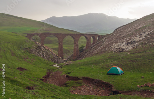 An ancient  stone bridge in the suburbs of the city of Gadabay, built by the Siemens brothers in 1879 to transport ore to the plant by narrow gauge railway photo