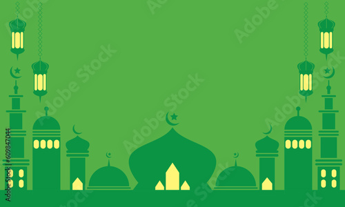 vector design of green background with an Islamic theme with a green silhouette. suitable for use on Islamic holidays