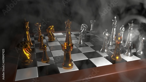 Game of chess. Figures on chessboard. Analysis, strategy concept. Strategic thinking. photo