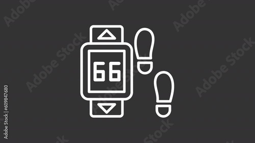 Animated jogging devices white icons. Turn on music, pedometer and start running line animation. Seamless loop HD video with alpha channel, transparent background. Motion graphic design for night mode