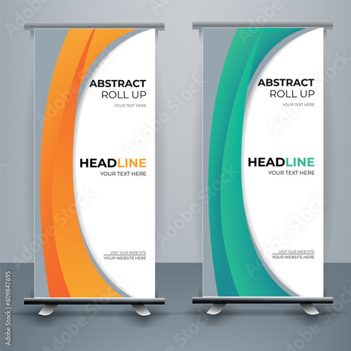 Modern roll up banner template, Standee template, X-banner template, Flag banner. vertical, abstract background, pull up design, modern x-banner, rectangle size.