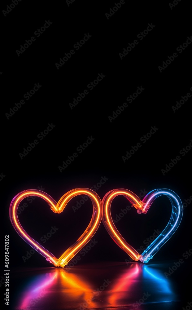 Crossed neon hearts vertical banner. Generate Ai Crossed neon hearts vertical banner. Generate Ai
