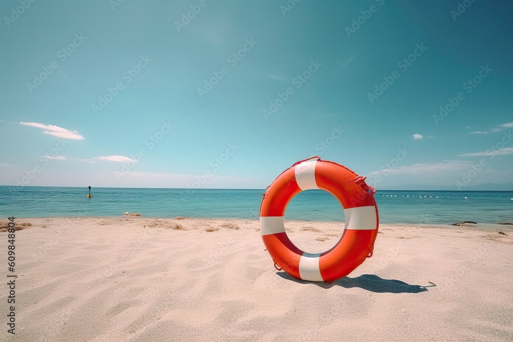 Portrait life buoy on the beach AI Generative