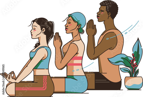 multi-ethnic people during yoga class seated in lotus position
