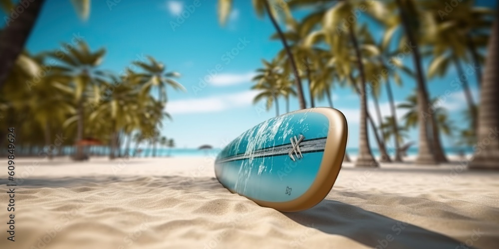 Portrait surf board on the beach with light exposure AI Generative Portrait surf board on the beach with light exposure AI Generative