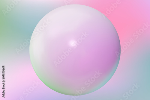 3d plastic abstract light mint, pink banner. Blurred saturated gradient background with pearl. 3d glossy ball with place for your text. Glass bubble object. Vector stock volume backdrop illustration