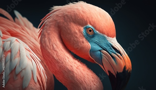 Pink flamingo close up portrait generative Ai