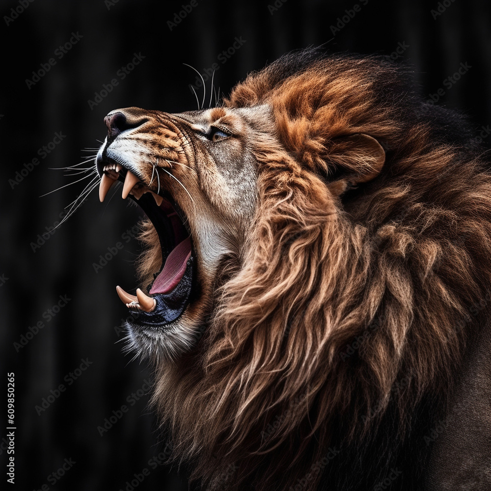 Roaring male lion.
