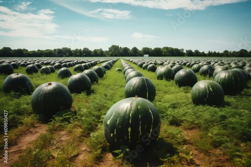 Illustration of a vast watermelon field, Generative Ai
